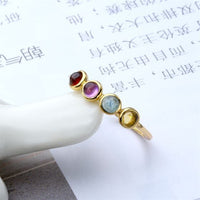Colorful Round Natural Gemstone Sterling Silver Ring