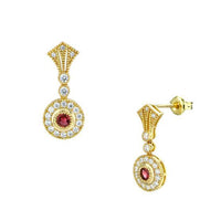 Natural Red Tourmaline Geometric Dangling Earrings