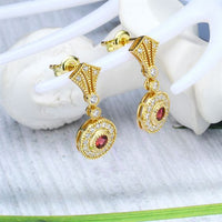 Natural Red Tourmaline Geometric Dangling Earrings