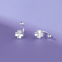 Sterling Silver Cubic Zirconia Four Leaf Clover Piercing Earrings