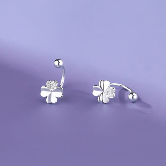 Sterling Silver Cubic Zirconia Four Leaf Clover Piercing Earrings