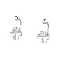 Sterling Silver Cubic Zirconia Four Leaf Clover Piercing Earrings