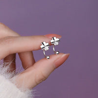 Sterling Silver Cubic Zirconia Four Leaf Clover Piercing Earrings