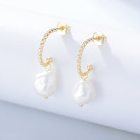 Gold Plated Irregular Pearl Earrings