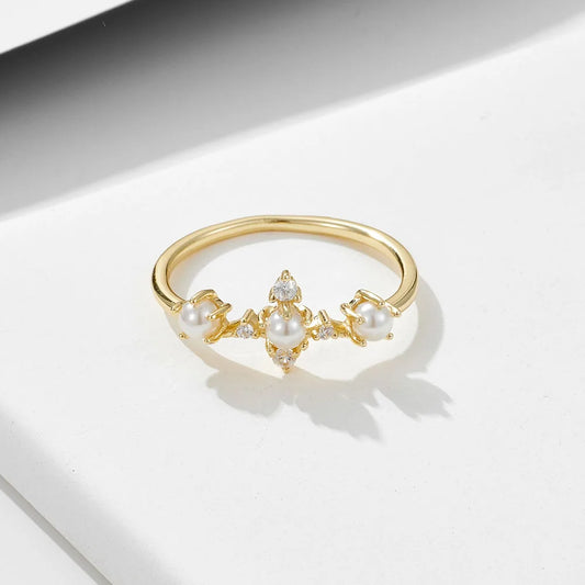 Gold Plated Shell Pearl Crown Ring
