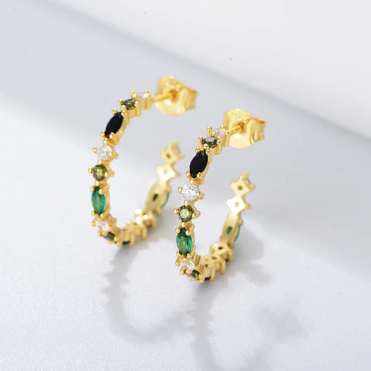Gold Plated Silver Multicolor C Shape Hoop Earrings