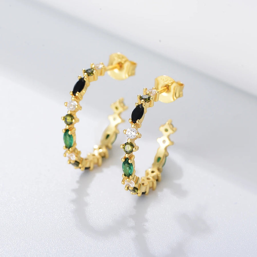 Gold Plated Silver Multicolor C Shape Hoop Earrings