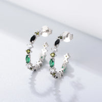 Gold Plated Silver Multicolor C Shape Hoop Earrings