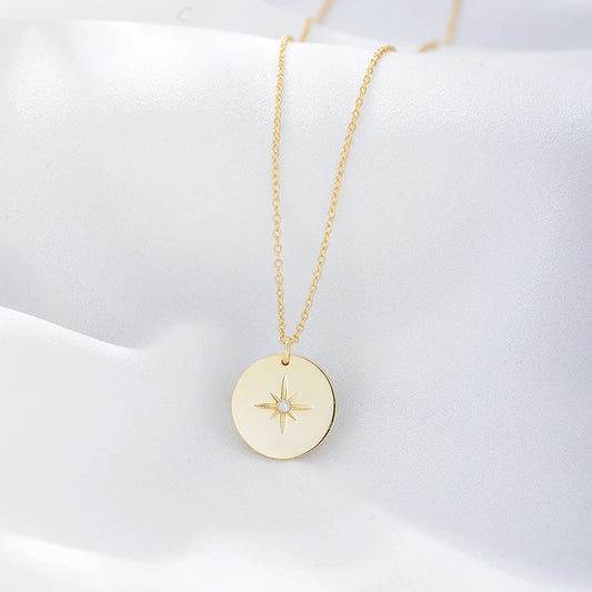 Gold Plated Sterling Silver Northern Star Disk Pendant Necklace