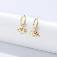 Gold Plated Dinosaur Dangle Hoop Earrings
