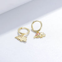 Gold Plated Dinosaur Dangle Hoop Earrings