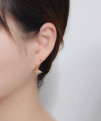 Gold Plated Dinosaur Dangle Hoop Earrings