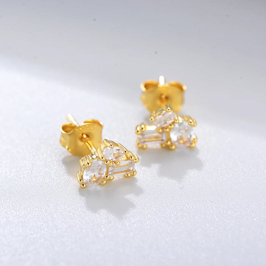 Gold Plated Sterling Silver Irregular Cubic Zirconia Stud Earrings