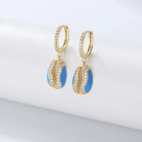 Gold Plated Sterling Silver Blue Enamel Sea Snail Earrings