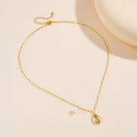Gold Plated Sterling Silver Freshwater Pearl Sea Snail Necklace
