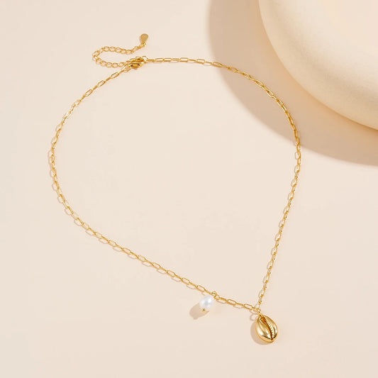 Gold Plated Sterling Silver Freshwater Pearl Sea Snail Necklace