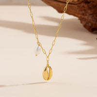 Gold Plated Sterling Silver Freshwater Pearl Sea Snail Necklace