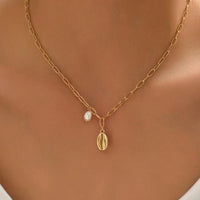 Gold Plated Sterling Silver Freshwater Pearl Sea Snail Necklace