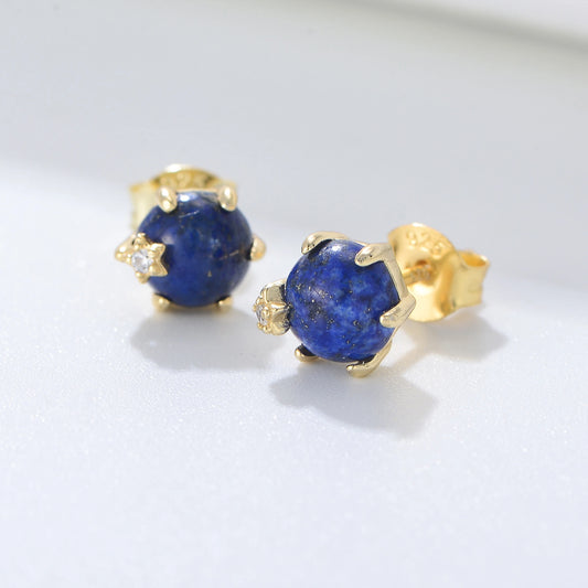 Gold Plated Sterling Silver Star Natural Lazurite Stud Earrings