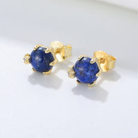 Gold Plated Sterling Silver Star Natural Lazurite Stud Earrings