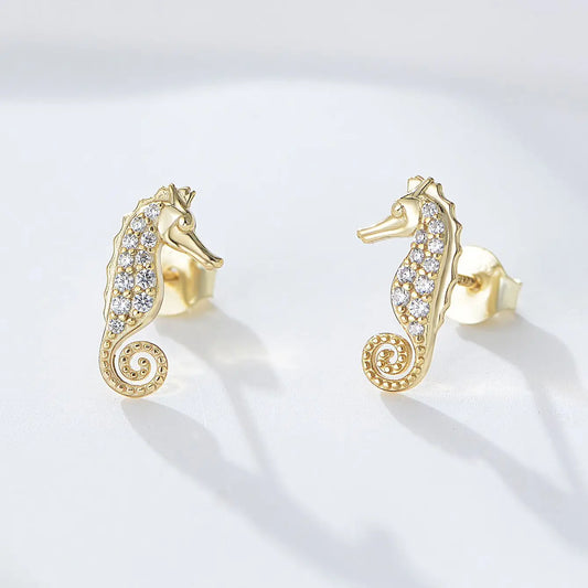 Sterling Silver Seahorse Stud Earrings