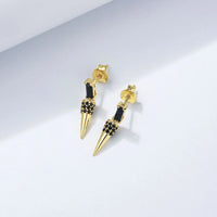 Gold Plated Sterling Silver Black Cone Drop Earrings