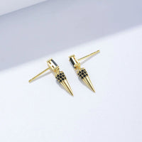 Gold Plated Sterling Silver Black Cone Drop Earrings