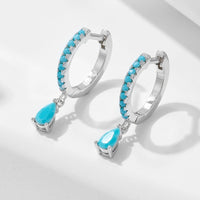 Gold Plated Sterling Silver Created Turquoise Drop Earrings