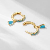 Gold Plated Sterling Silver Created Turquoise Drop Earrings