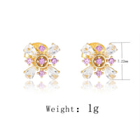 Silver Pink Flower Stud Earrings