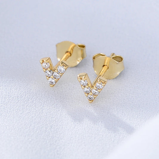 Sterling Silver V Letter Stud Earrings