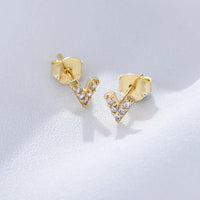 Sterling Silver V Letter Stud Earrings