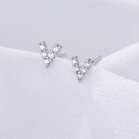 Sterling Silver V Letter Stud Earrings