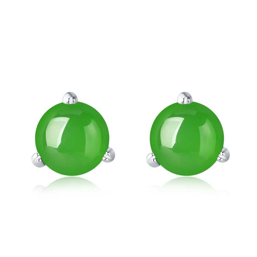 Round Natural Jasper 925 Sterling Silver Stud Earrings