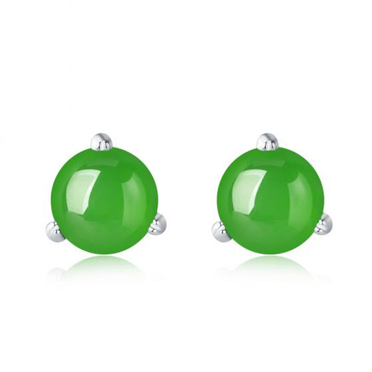 Round Natural Jasper 925 Sterling Silver Stud Earrings