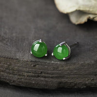 Round Natural Jasper 925 Sterling Silver Stud Earrings