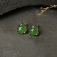 Round Natural Jasper 925 Sterling Silver Stud Earrings