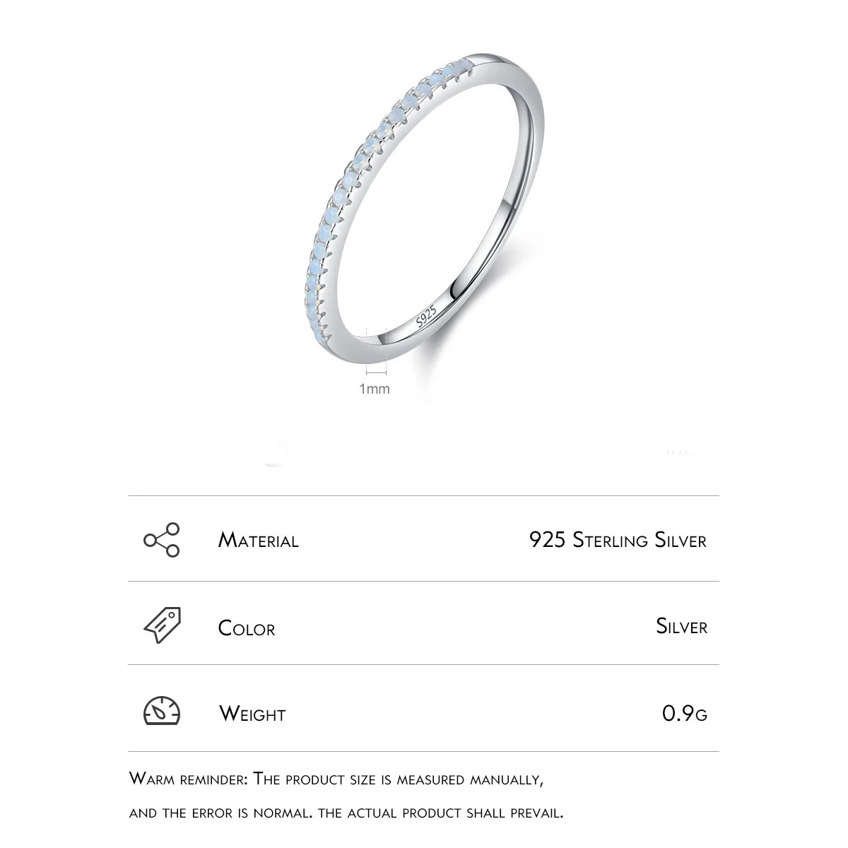 Sterling Silver Opal Half Eternity Ring