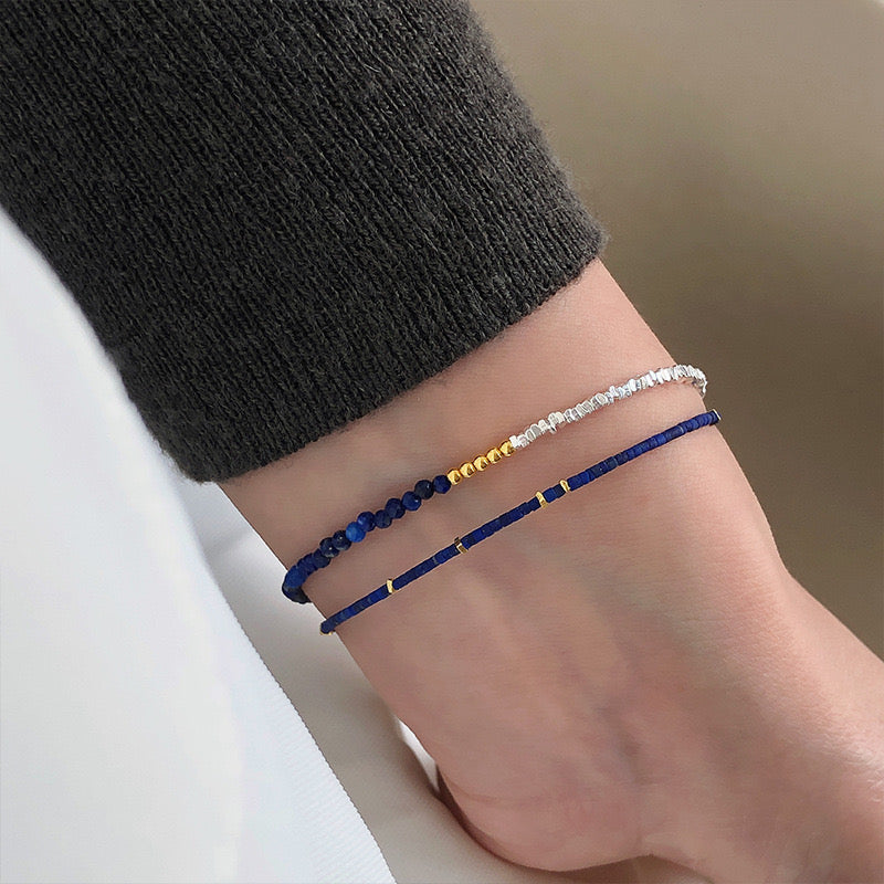 Silver Natural Lazurite Beaded Bracelet