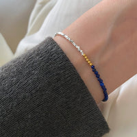 Silver Natural Lazurite Beaded Bracelet