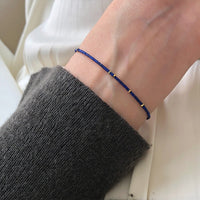 Silver Natural Lazurite Beaded Bracelet