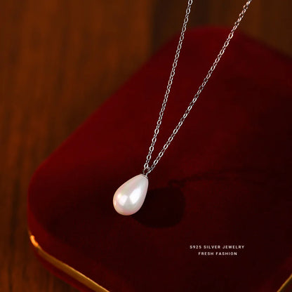 Sterling Silver Water Drop Shell Pearl Pendant Necklace