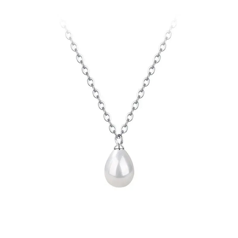 Sterling Silver Water Drop Shell Pearl Pendant Necklace