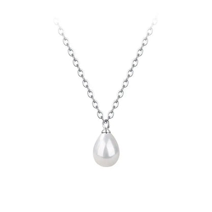 Sterling Silver Water Drop Shell Pearl Pendant Necklace