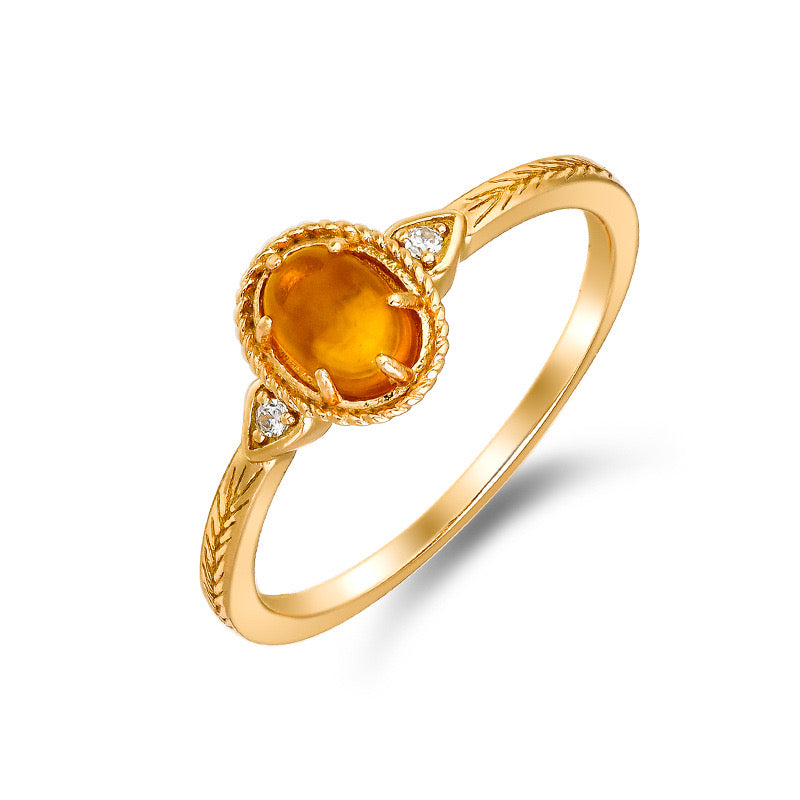 Gold Plated Sterling Silver Natural Amber Ring