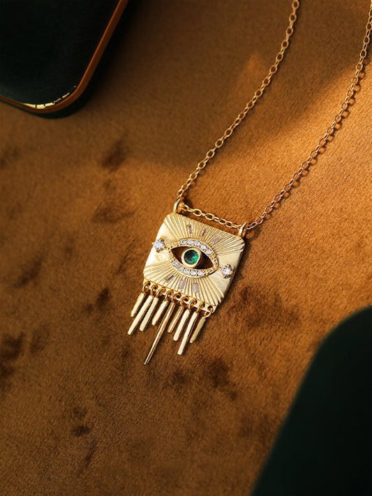 Gold Plated Sterling Silver Evil Eye Tassel Necklace