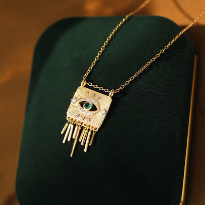 Gold Plated Sterling Silver Evil Eye Tassel Necklace