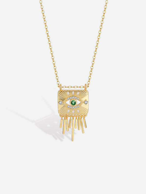 Gold Plated Sterling Silver Evil Eye Tassel Necklace