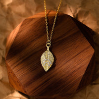 Gold Plated Sterling Silver Leaf Drop Necklace