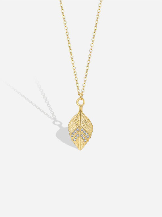 Gold Plated Sterling Silver Leaf Drop Necklace
